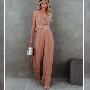 Vici Dolls High Tea Mocha Pleated Jumpsuit NWOT